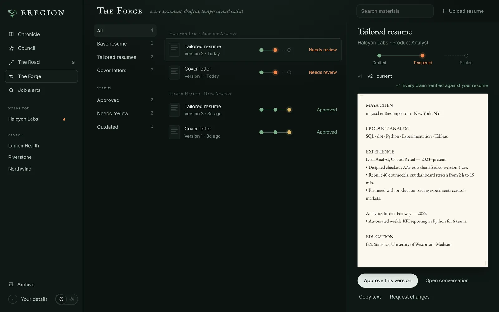 The Forge with verified tailored resumes.